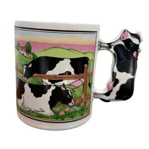 Holstein Vintage Cow Farm Scene Cow Handle Ceramic 12 Ounce Mug Made in Japan
